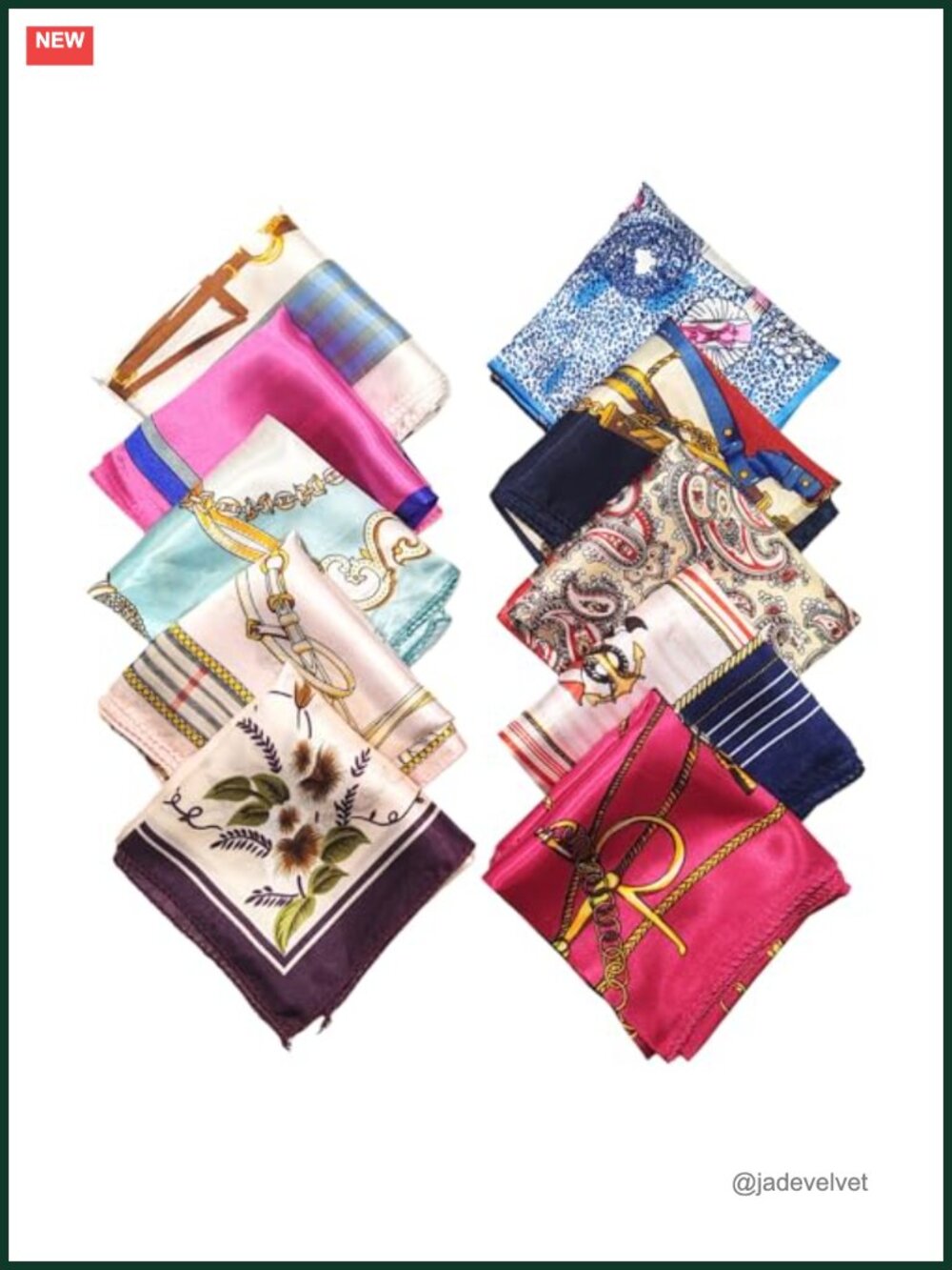 10 Pcs Silky Square Scarf Set, Assorted Patterns, Neck & Head Wrap, Fashion